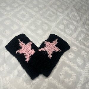 Black and pink fingerless gloves